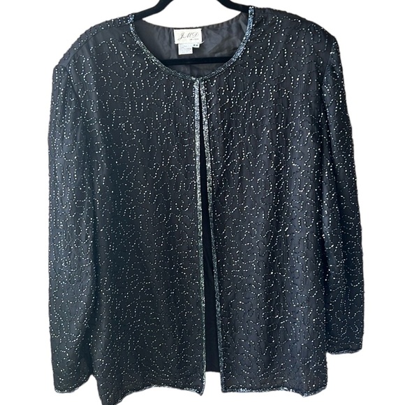 Vintage JMD Women’s Black 100% Silk Fully Sequined Evening Jacket Topper. 3X - Picture 1 of 10